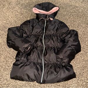 Pink Platinum Black Puffer Jacket with Pink Hood